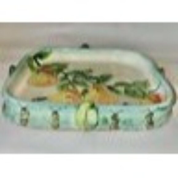 Peggy Crago Pear Serving Dish Square 8.5" Hand-Painted Pottery With Watercolor B - Picture 1 of 6